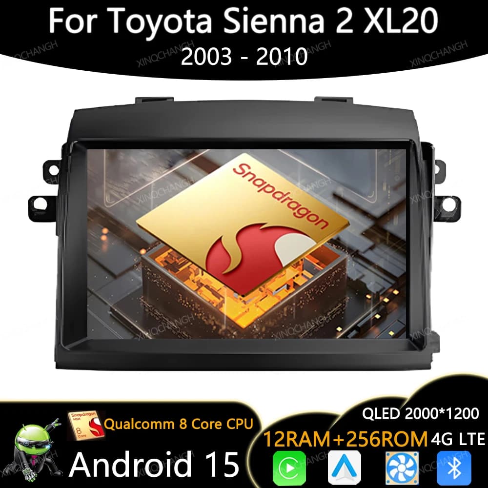 Android 15 Car Radio For Toyota Sienna 2 XL20 2003 - 2010 Carplay Auto Multimedia Video Player 2DIN 4G LTE 5G WIFI GPS Head Unit