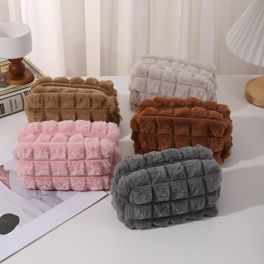 Stylish Plush Cosmetic Bag for Women, Multi-Functional Organizer for Cosmetics & Lipsticks, Perfect for Her Daily Use & Gifting