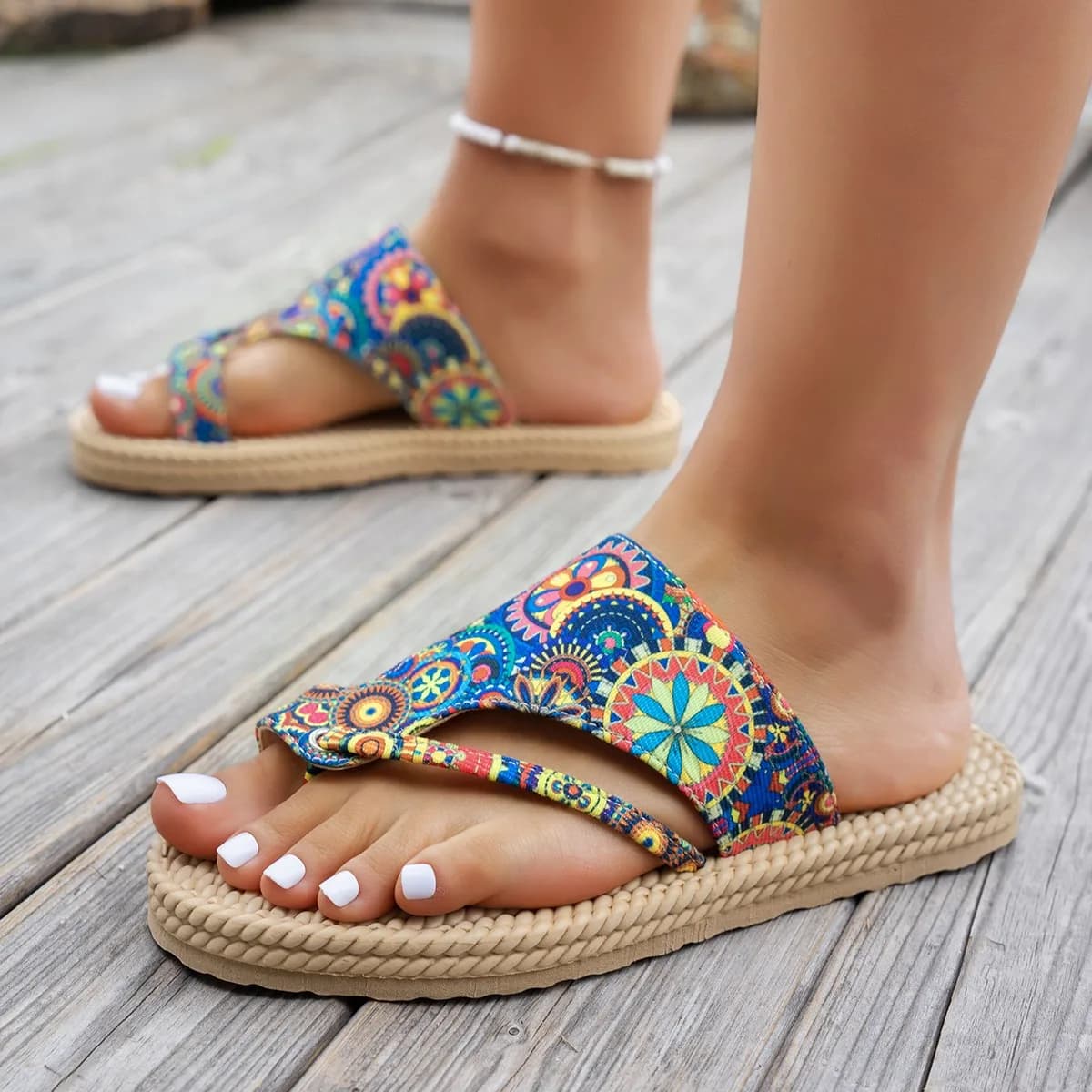 Ciabatte da Donna con Punta Aperta, Scarpe da Spiaggia Colorate, Sandali con Piattaforma alla Moda, Ciabatte Etniche Leggere, Ciabatte Estive da Donna