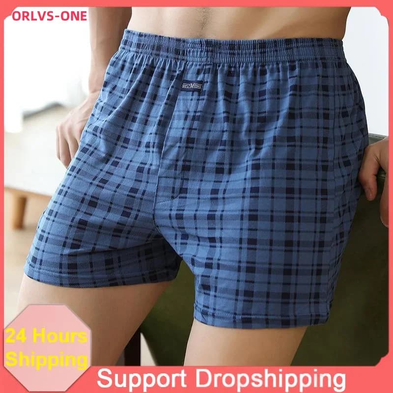 Boxer da uomo Pantaloncini estivi Pantaloni Aro in cotone Intimo da uomo Pantaloni piatti Pelle amichevole Comodo Allentato Casa Cintura grande MU022