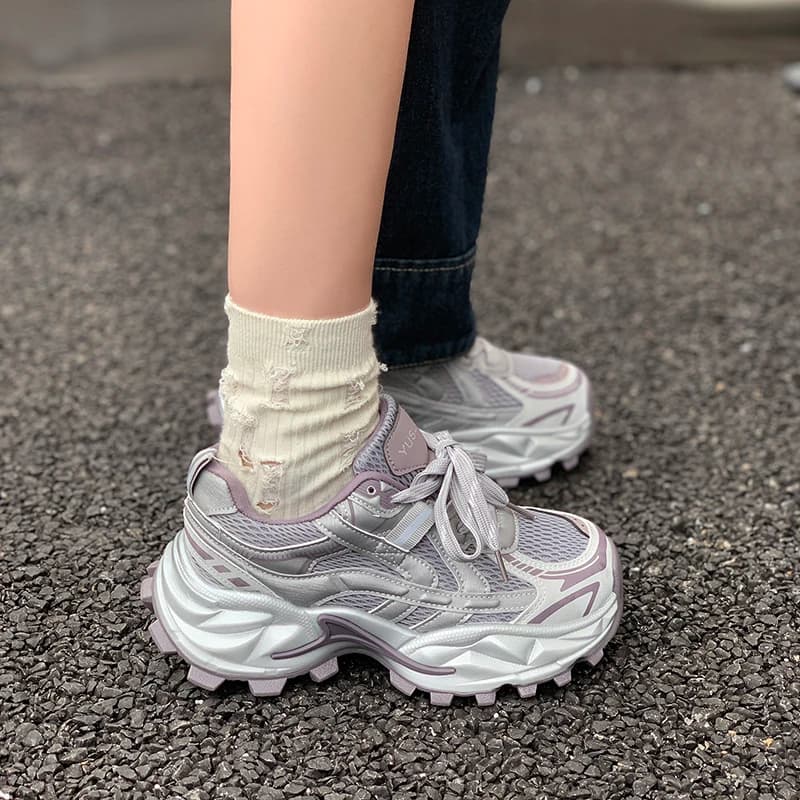 Women's Sneakers and Casual Shoes 5CM Thick Sole Platform Summer Mesh Breathable Mixed Colors Outside Height Increasing Shoes