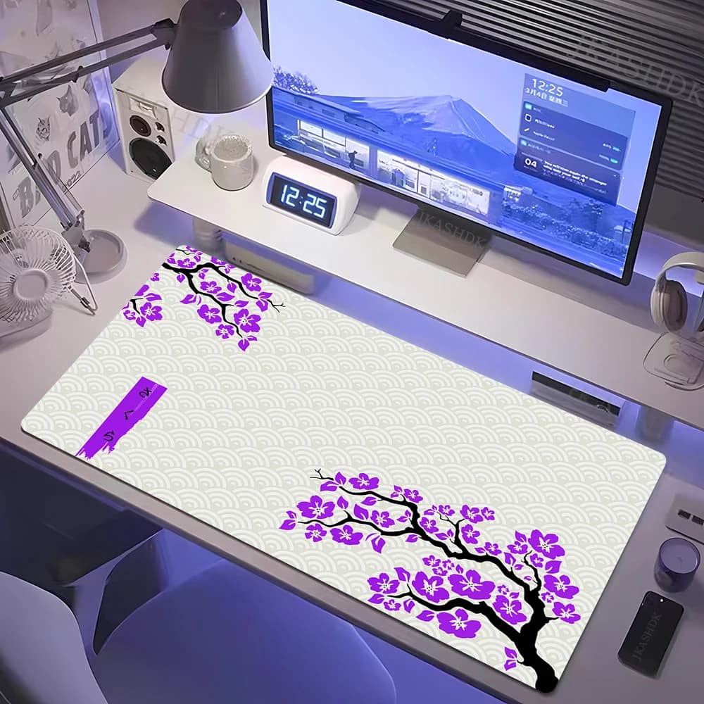 Tappetini per mouse da gioco di grandi dimensioni Tappetino per mouse Sakura Tappetino per mouse per computer 90x40 Tappetino per mouse viola e bianco Tappetini per tastiera per PC Tappetino per tavolo