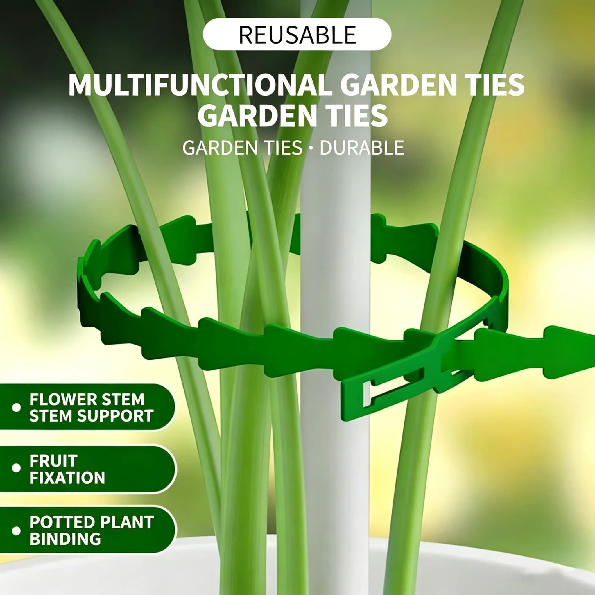 Fascette Verdi Riutilizzabili per Piante, Cinghie Regolabili in Plastica per Giardino, per Fissare Steli, Piante Rampicanti e Organizzare Cavi Domestici