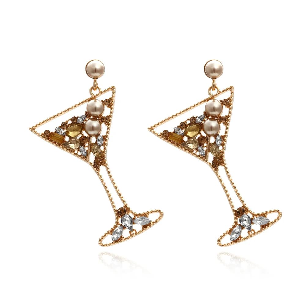Orecchini da donna in lega cava con perle a calice, orecchini geometrici esagerati di tendenza con strass