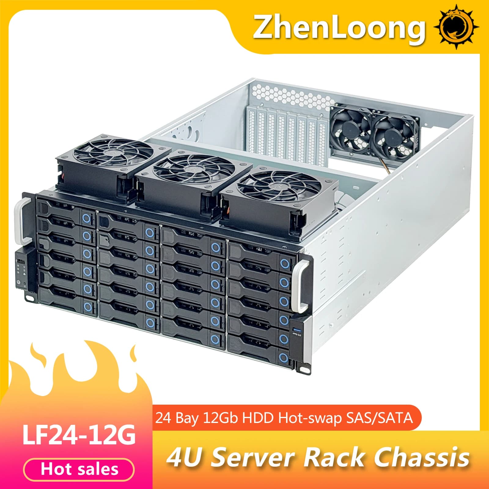 ZhenLoong 4U 24 Bay Server Case Disco rigido Hot-swap NAS Telaio di archiviazione SAS SATA con backplane diretto da 12 Gb 6 * SFF8643