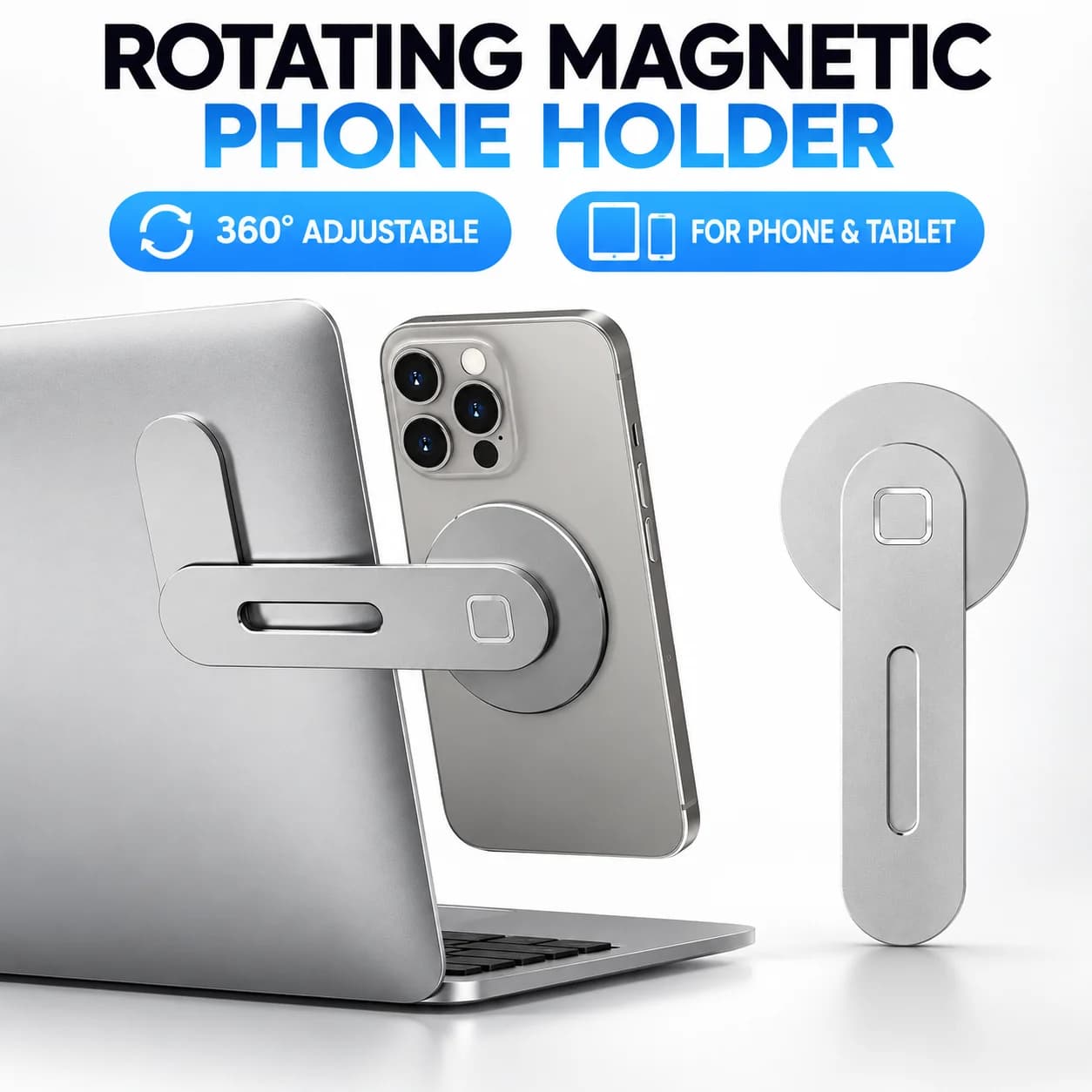 Self-adhesive magnetic car screen mount, rotatable and foldable stand for mobile phones and laptops with adjustable angles