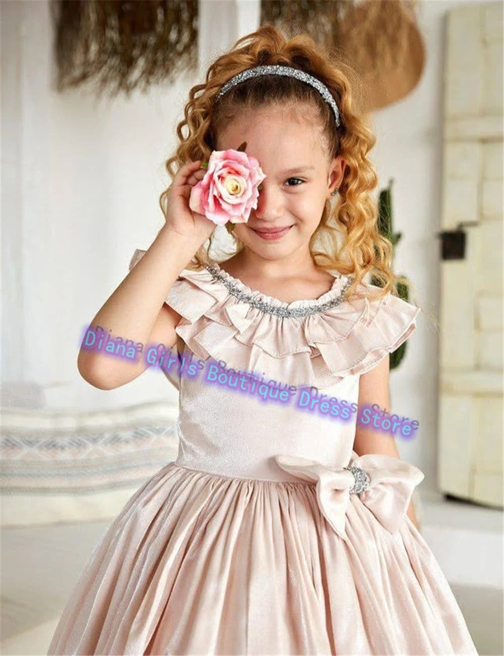 Adorabili bambine e bambine, abito da ragazza di fiori, senza maniche, in raso, con applicazioni, senza schienale, ballo da principessa, festa di compleanno per bambini, abiti personalizzati