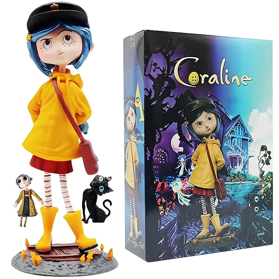 19Cm Anime Coraline Figure Q Version Halloween Cartoon Doll PVC Model Desktop Ornament With Black Cat Birthday Christmas Gift