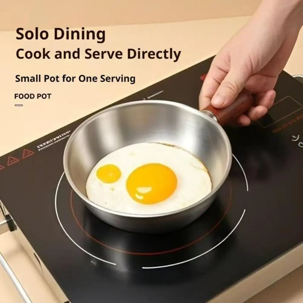 High Quality Wooden Handle Omelette Frying Pan Lightweight Mini Milk Anti-scalding Stainless Steel Household Kitchen Small Pot