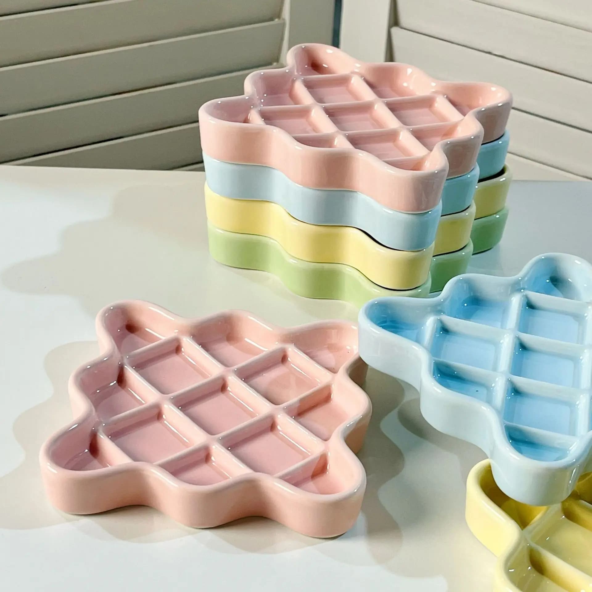 Pet Slow Food Bowl Irregular Ceramic Anti Choking Puppy Bowl Pet Canned Licking Plate Dopamine Color Pet Supplies
