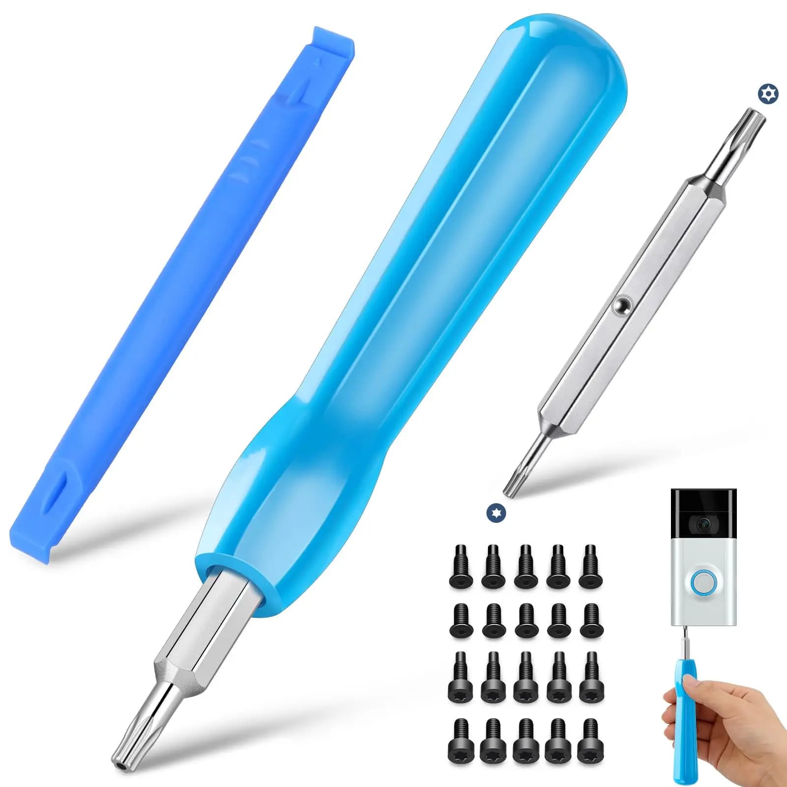 Kit Cacciaviti per Campanello: T6 T15 a Doppia Punta, Viti di Sicurezza per Cambio Batteria e Reset WiFi - Strumento Universale per Videocitofoni