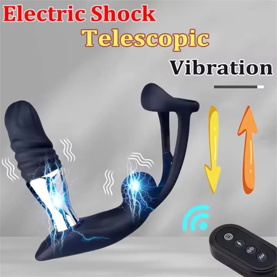 Wireless Remote Control Electric Shock Prostate Massager Vibrator 10 Speed Telescopic Anal Vibrator Butt Plug Sex Toys For Men