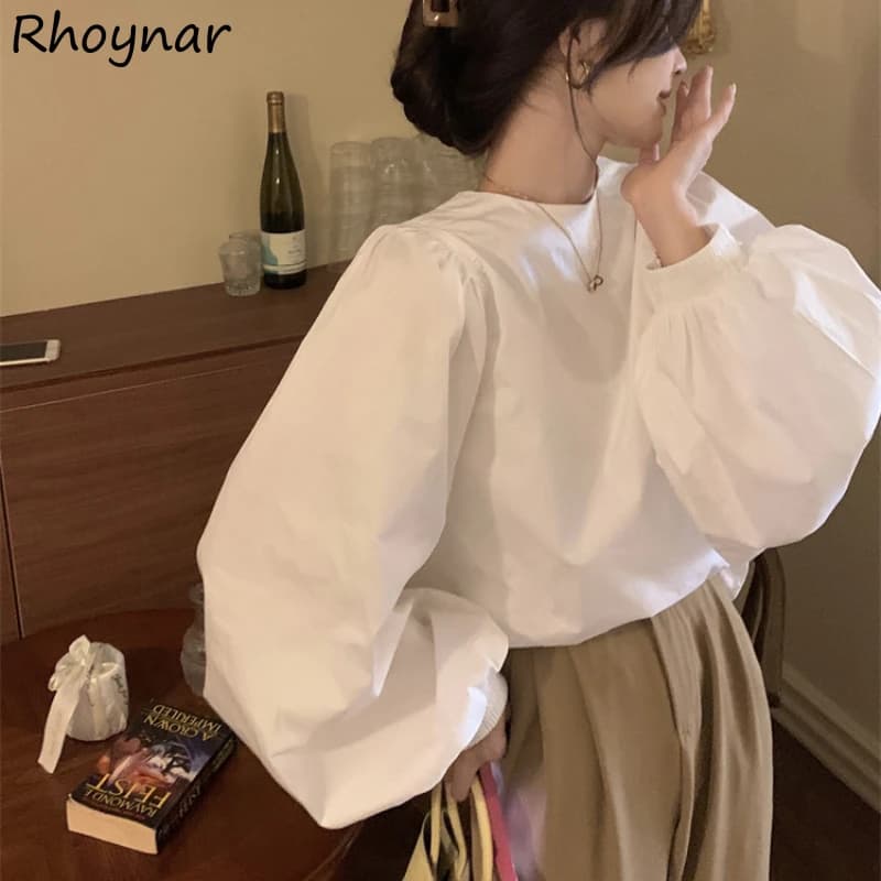 Camicette da donna in chiffon con maniche a sbuffo tinta unita elegante moda semplice tutto-fiammifero streetwear stile coreano per il tempo libero top da ufficio signora morbida