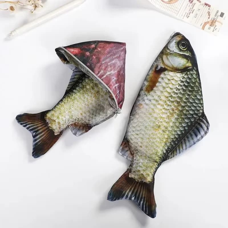 LUSQI Realistico Pesce Design Creativo Crucian Carpa Astuccio con cerniera Astuccio multifunzionale Astuccio per monete di cancelleria