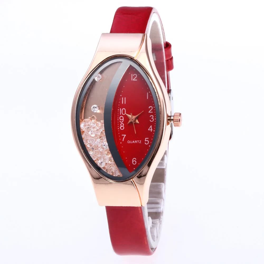 Orologi da polso al quarzo con quadrante ovale in cristallo da donna eleganti, cinturino in pelle da donna, orologio casual regalo