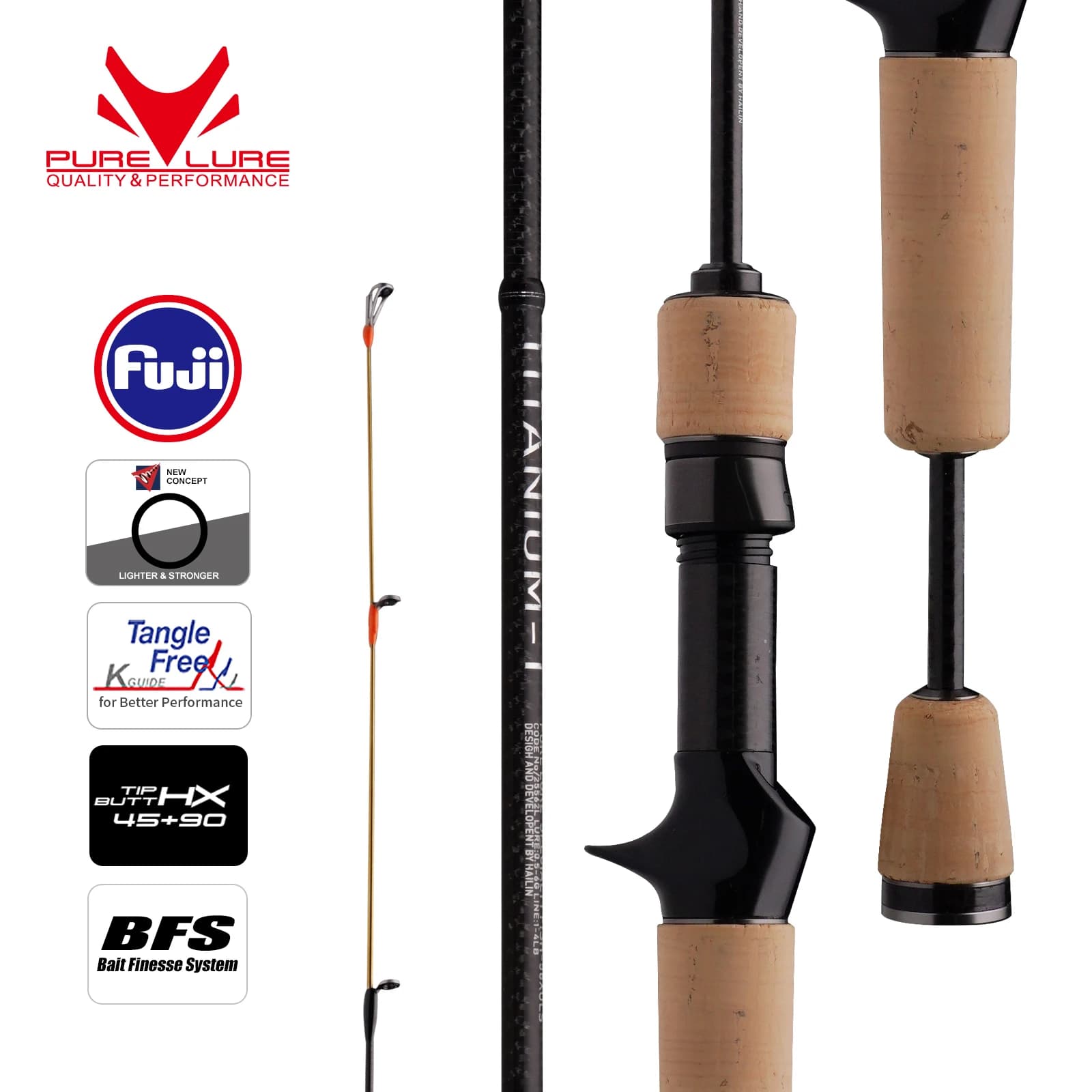 Canna da Pesca PURELURE TITANIUM-T XUL BFS, Peso Esca 0.5-6g, 5FT 6FT, per Persico, Trota, Spigola, Spinning e Casting, con Anelli FUJI e Porta Guida, Azione F MF