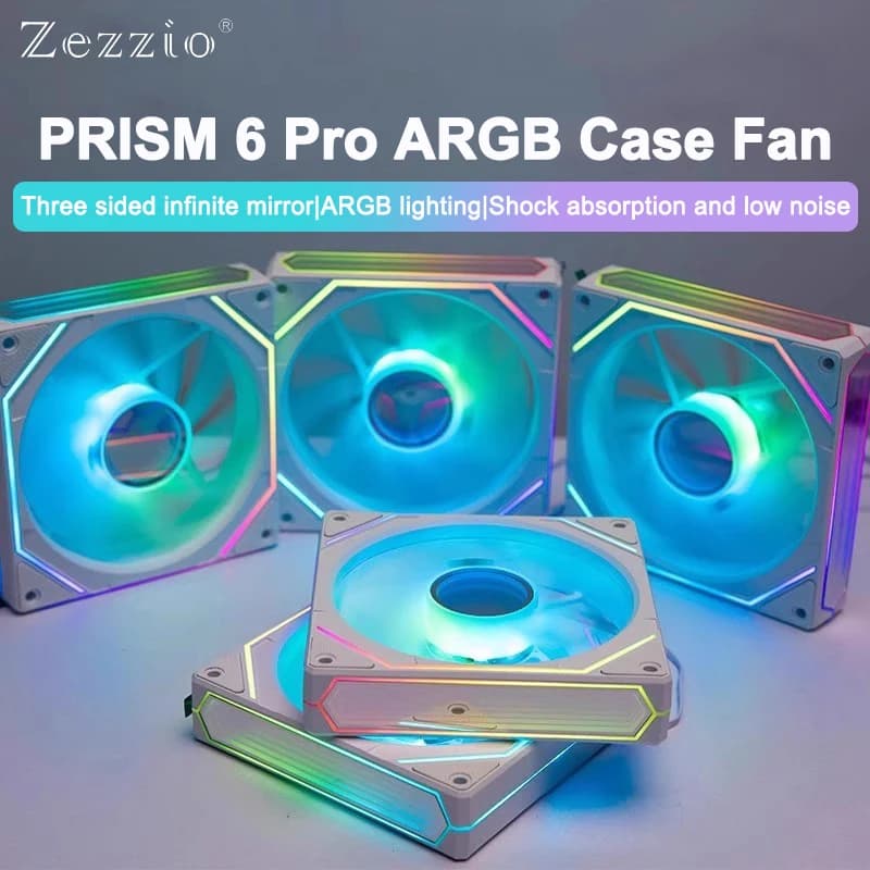 ZEZZIO PRISM 6 PRO Ventola per Case ARGB da 120mm con Controllo Temperatura PWM, 5V 3PIN, Specchio Infinito su 3 Lati, Ventola Silenziosa per Raffreddamento Computer