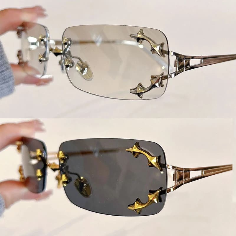 2026 Trendy Frameless Star Rhinestone Sunglasses Ladies Luxury Y2K Spicy Girl Style Outdoor Driving Beach Streetwear Shades