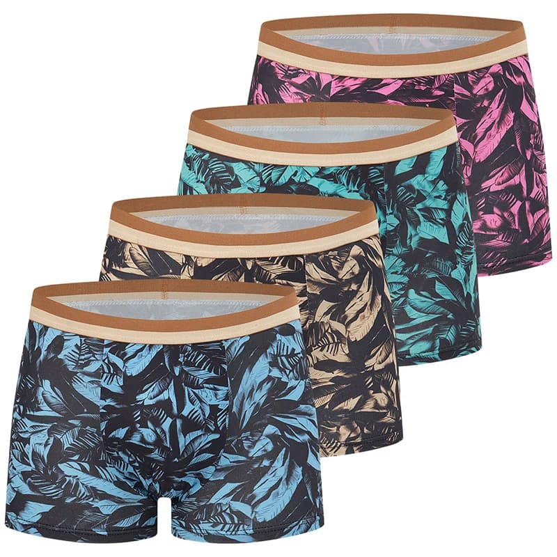 Fashionable printed 4-piece men's underwear set for all seasons Casual boxer and comfortable cycling sports shorts