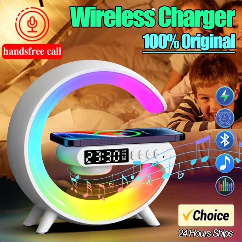 Altoparlante sveglia con luce RGB per caricabatterie wireless multifunzione per iPhone Samsung Xiaomi Mini stazione dock di ricarica rapida