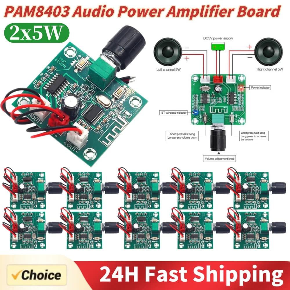 Scheda Amplificatore Audio PAM8403 Ultra Nitida Compatibile con Bluetooth 5.0, Scheda Amplificatore Wireless Fai-da-Te per Altoparlanti DC5V
