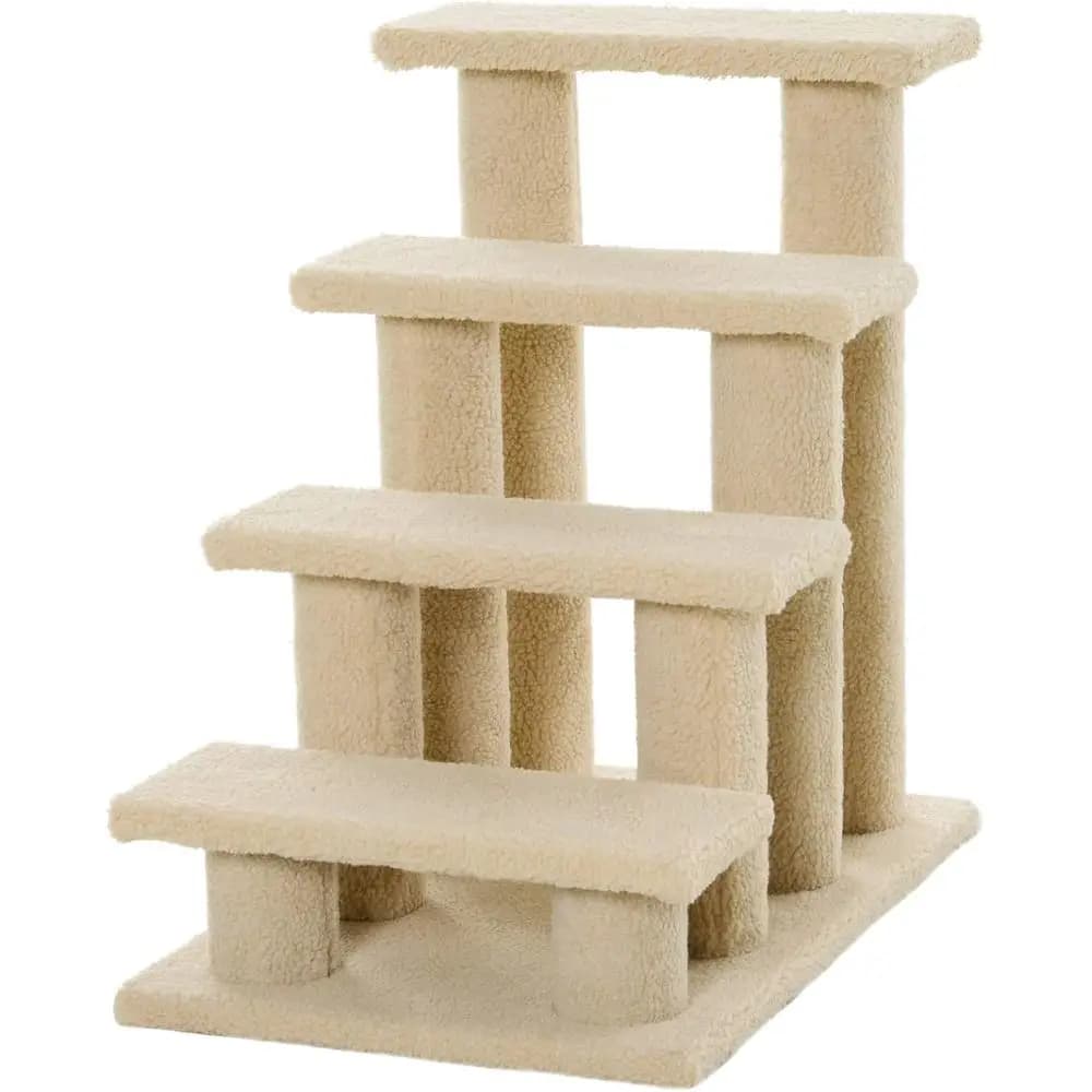 Scala per gatti a 4 livelli con tappeto - Elegante colore crema