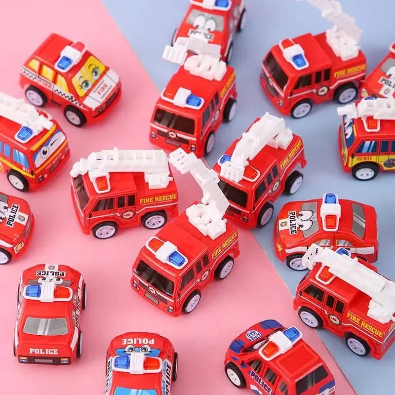20 pezzi simpatico camion dei pompieri della polizia tirare indietro auto giocattoli per bambini tema antincendio bomboniere per feste di compleanno regalo per baby shower premio scolastico