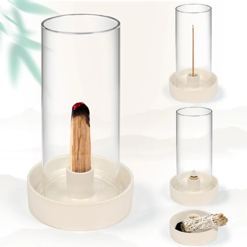 Porta bruciatore di incenso versatile: ideale per bastoncini di incenso, Palo Santo, salvia e altro! Design elegante con copertura in vetro rimovibile t