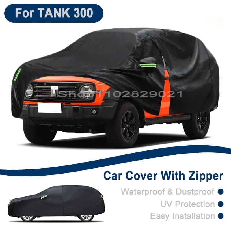 Copertura Completa per Auto TANK 300 - Telo Protettivo Universale per Esterni con Cerniera Laterale, Impermeabile e Antipolvere