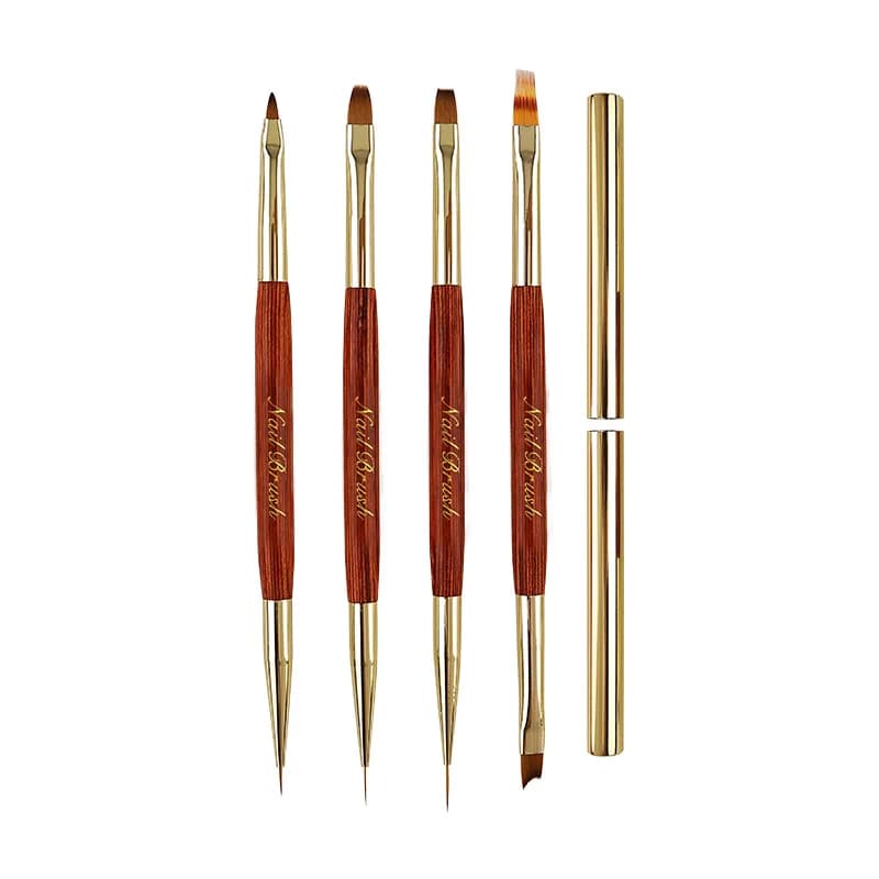 Pennello per unghie a doppia testa dorato Pennello da disegno Pennello per fodera Penna per pittura Smalto gel Cristallo Nail Art Strumenti per manicure Unghie