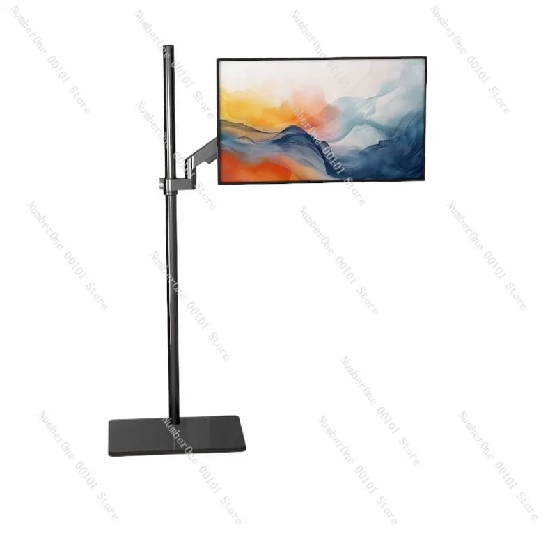 Supporto regolabile per monitor, base da pavimento senza foratura, base per computer desktop regolabile in altezza, rotazione orizzontale e verticale, telescopico