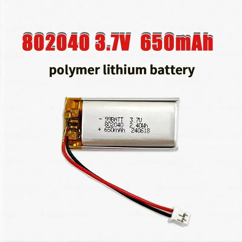 1-10 Pieces Lithium Batteries 802040 650mAh 3.7V, Li-ion Polymer Battery with Ph-2p Connector for Smart Bracelets, Toys, Massage, GPS, Cell 082040