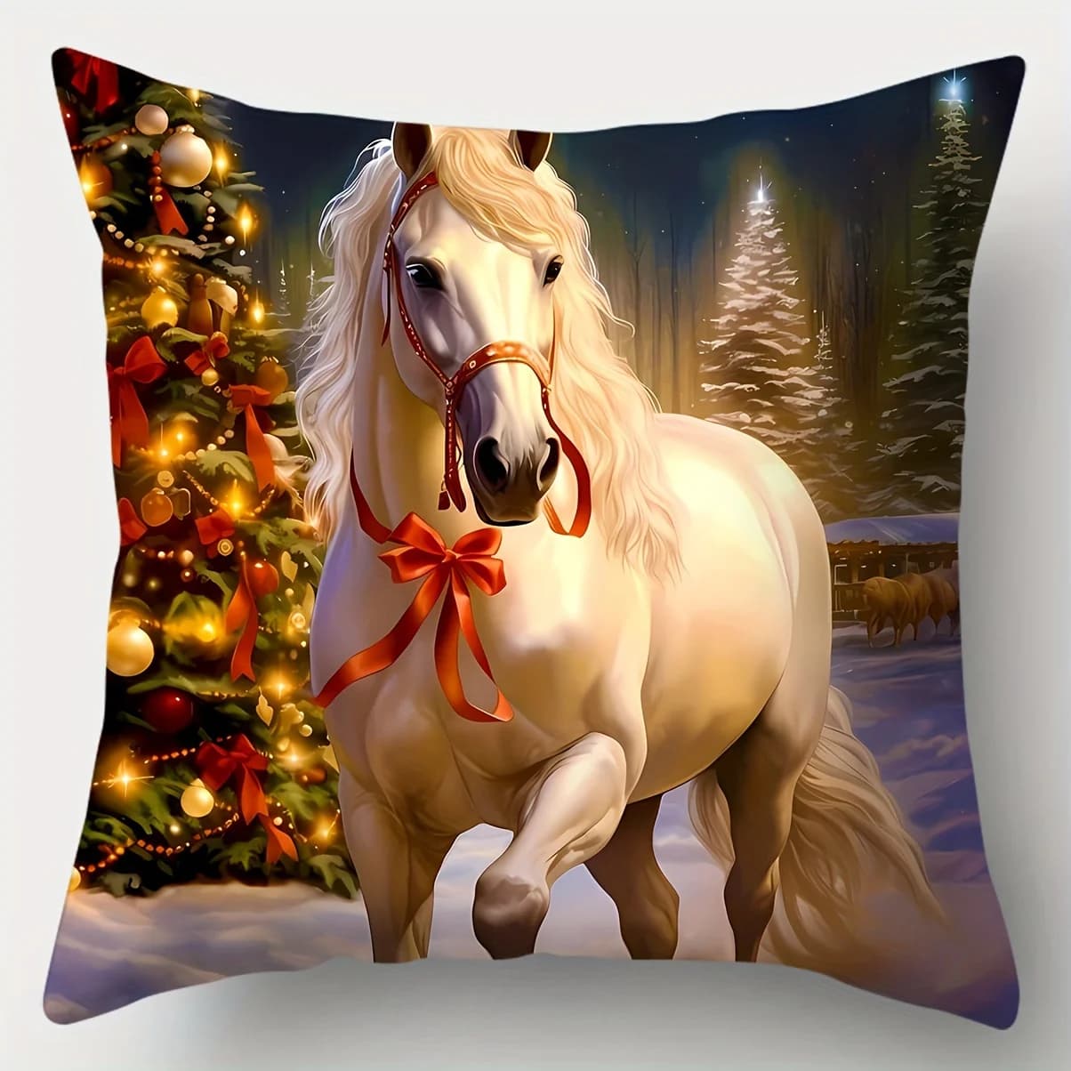 Federa per la casa Decorazione dell'albero di Natale Palla Cavallo bianco Federa per cuscino natalizia adatta per la decorazione domestica