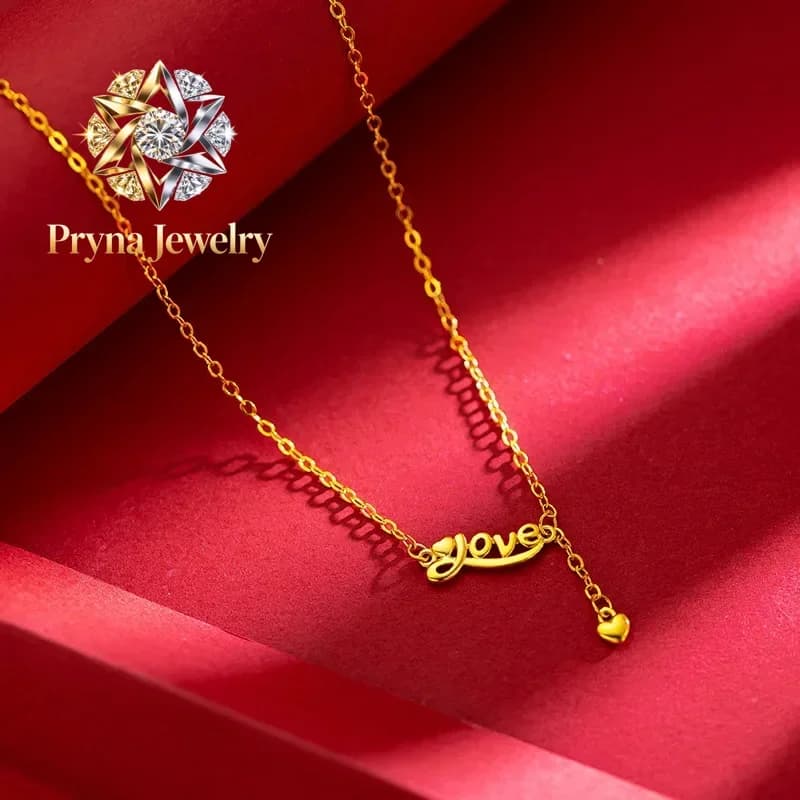 Pryna Jewelry Collana 'Love' in Vero Oro Giallo 24K 9999, Elegante e alla Moda per Valorizzare la Clavicola