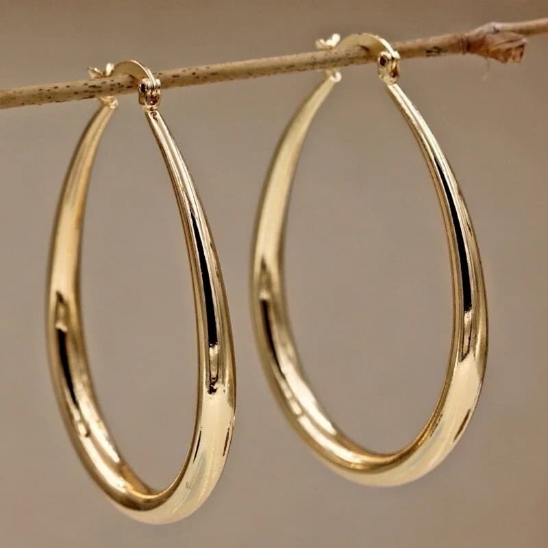 Orecchini da Donna Color Oro Lucido, Orecchini a Cerchio Lisci alla Moda per Donne, Gioielli per Fidanzamento e Matrimonio, Idea Regalo