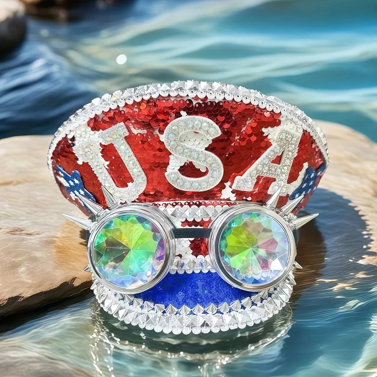 Cappello da Capitano Steampunk HongLuan USA con Strass per Festival Burningman Donna, Accessori Militari Vintage e Berretto Militare Uomo