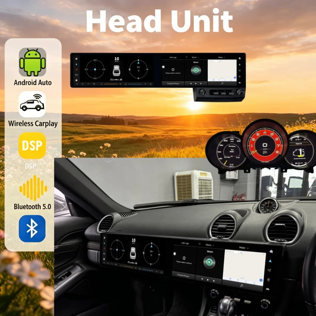 CY 12.3+12.3inch Dual Screen Android 13 For Porsche Boxster 718 2016-2023 Car Radio CarPlay Auto Multimedia Stereo Player GPS BT