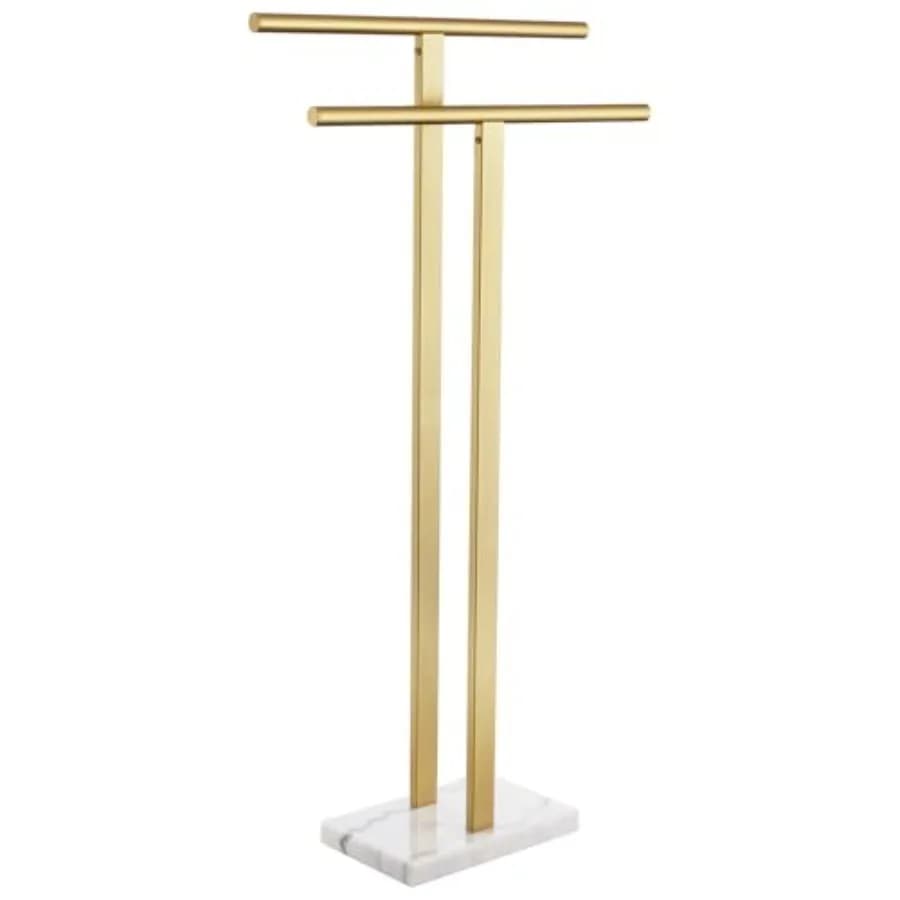 Portasciugamani da terra per bagno a 2 livelli, autoportante con base in marmo pesante, design robusto e stabile, in acciaio inossidabile dorato