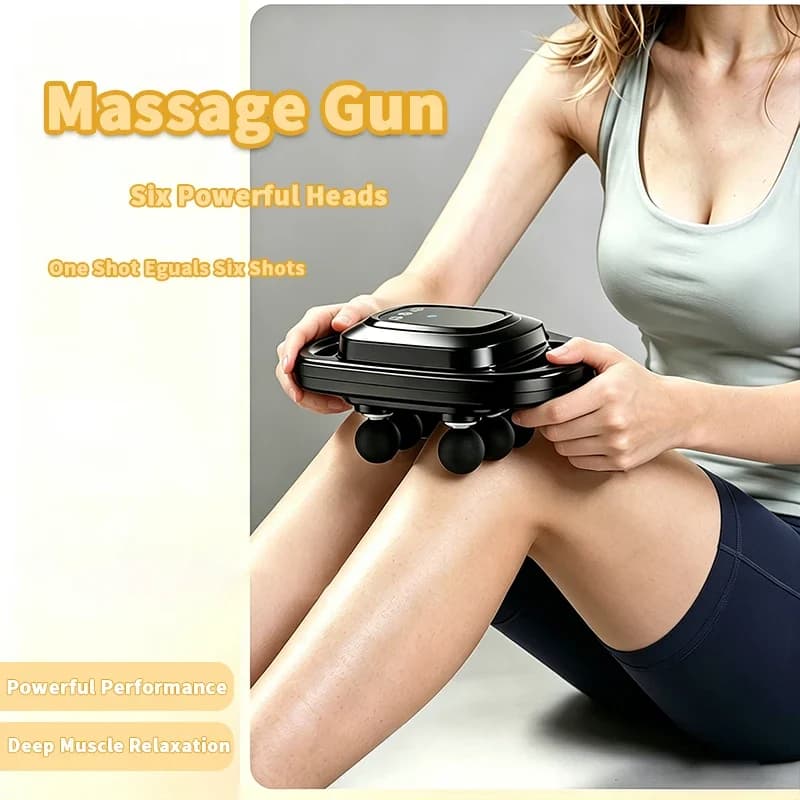 Pistola massaggiante a sei testine ad alta potenza, massaggiatore oscillante per tessuti profondi, dispositivo per massaggio domestico, pistola per massaggio rilassante muscolare