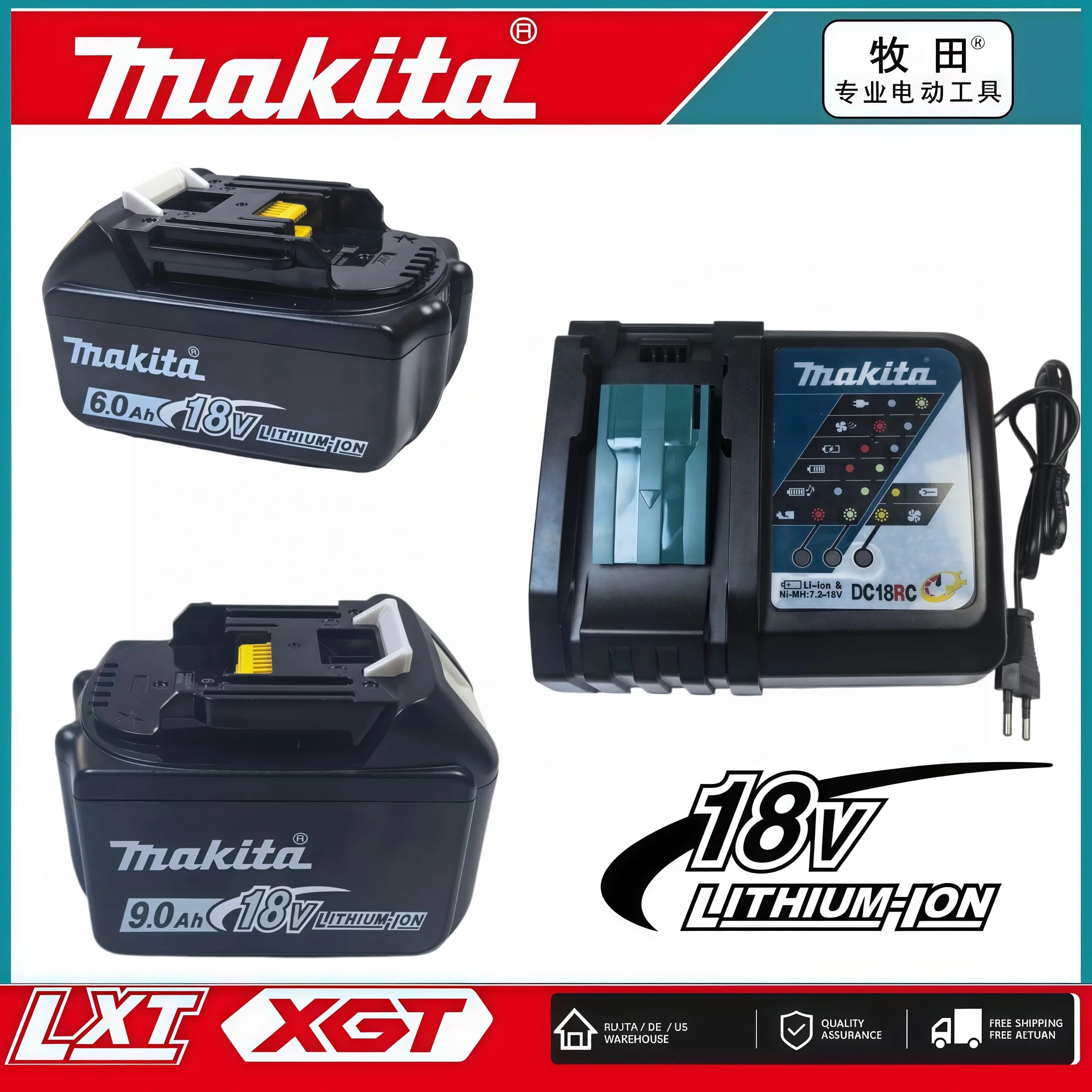100% Original 18V 3.0AH-9.0Ah Makita LXT Battery, Long Lasting Power for BL1830 BL1840 BL1850 Series Cordless Power Tools