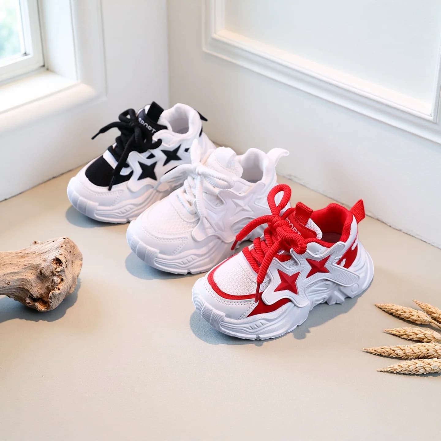 COMFY KIDS Sneakers Chunky con Motivo a Stelle per Bambini, Scarpe da Corsa Casual Traspiranti in Mesh con Doppia Chiusura per Ragazzi e Ragazze