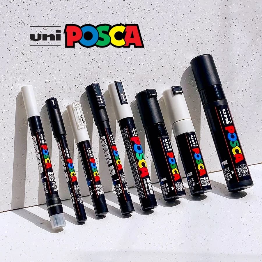 Uni POSCA Pennarelli a caldo, Marcadores bianchi impermeabili Plumones acrilici a base d'acqua Colores Nero, Oro Argento posca rotuladores