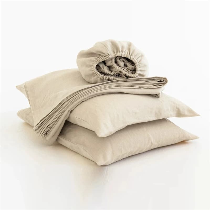 100% Soft Linen Sheet Set, Queen Size, Bed Linen Set with 1 Bed Sheet with Angles Depth + 1 Flat Bed Sheet + 2 Loyalty