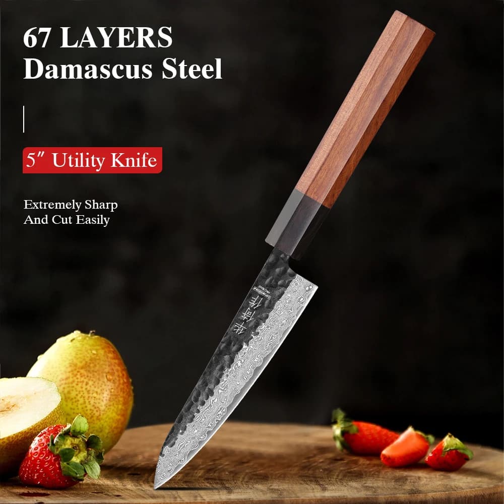 Coltello da Cucina 5 Pollici in Acciaio Damascato, Coltelli Professionali da Chef Giapponesi Fatti a Mano, Pelapatate Universale per Frutta e Verdura, Utensili da Cucina