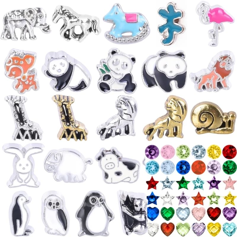 20Pcs/Lot Mix Styles Animal Penguin Tiger Panda Rabbit Kangaroo Elk Floating Charms Jewelry Fit Glass Locket Pendant Necklaces
