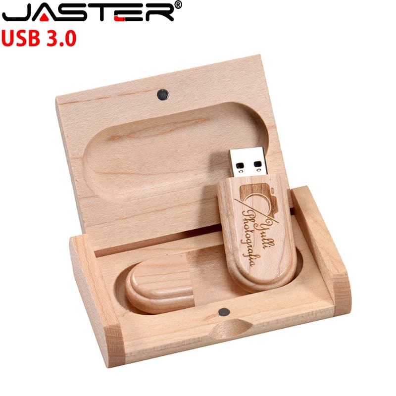 JASTER Chiavette USB 3.0 in legno da 128GB con logo personalizzabile gratuito, pen drive da 64GB 32GB con scatola, memory stick, regalo creativo, chiavetta USB per laptop