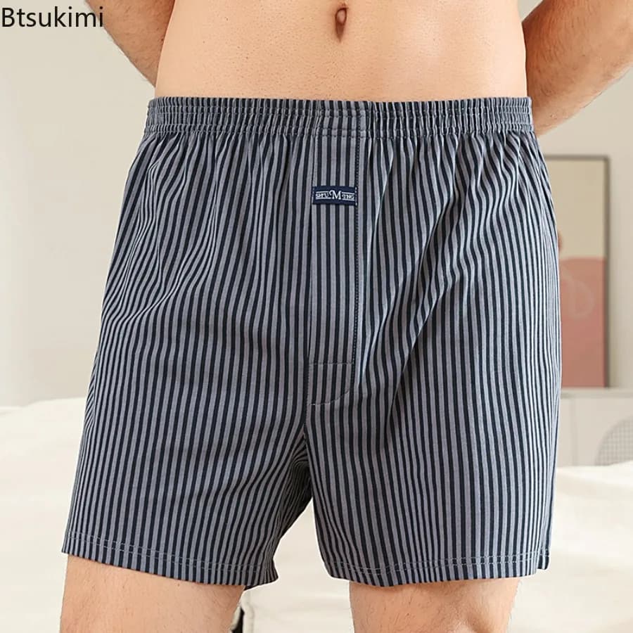 Nuovo 2026 Pantaloncini del pigiama di cotone 100% da uomo Allentato Casual Biancheria intima a righe Pantaloni da notte Uomo Home Lounge Boxer traspiranti Pantaloncini