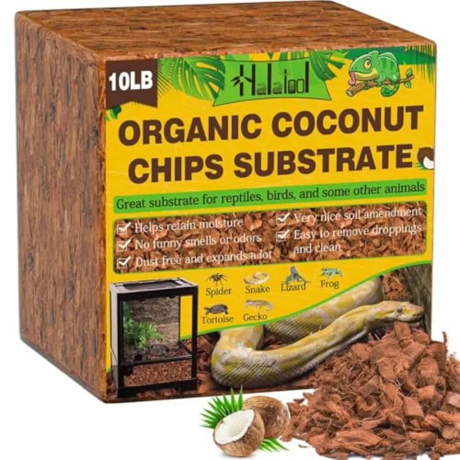 10 LBS Coconut Husk Chips for Reptiles, 72QT Compressed Coco Chips Substrate for Snakes Tortoises Geckos Lizards Hermit Crab Ba