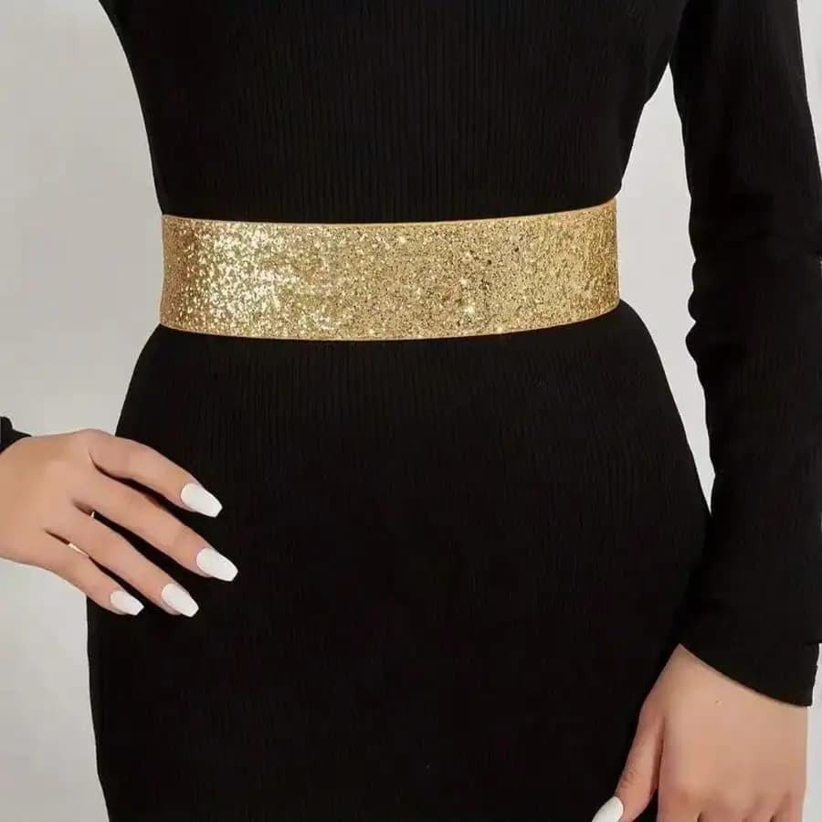 1 cintura elegante con paillettes, cintura elastica alla moda in tinta unita, cintura classica per abiti e giacche da donna