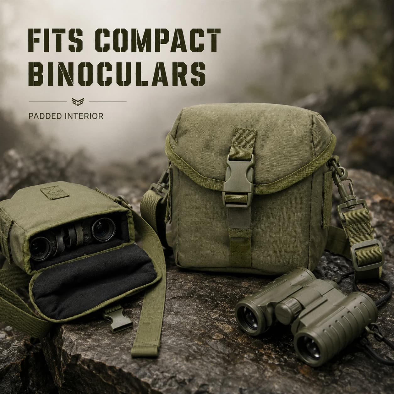 Tactical Binocular Case Pouch for 6x30 7x35 Optics - Molle Compatible Military Storage Bag with Adjustable Shoulder Strap